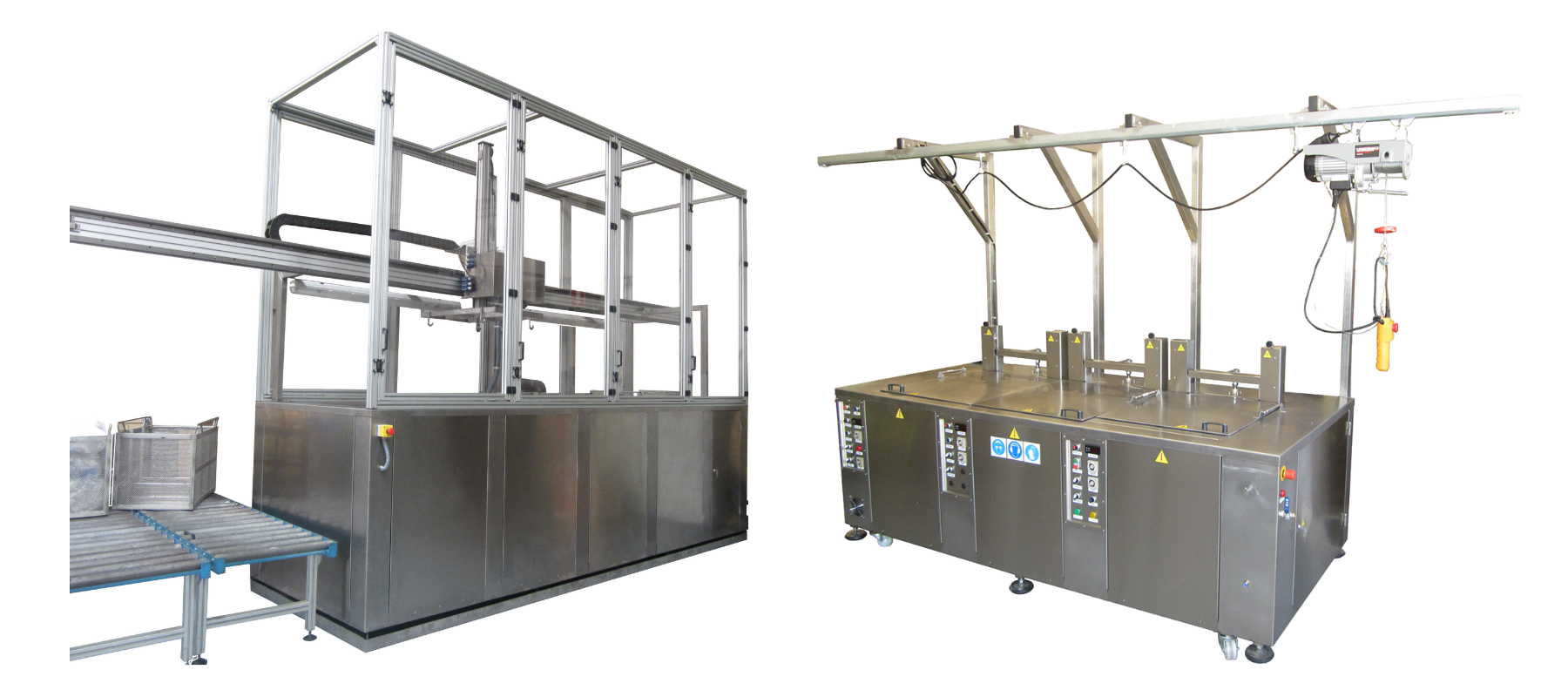 Equipos Especiales - Ultrasonidos automatizada para neumática, 4 estaciones / Multicuba con tambores rotativos y polipasto